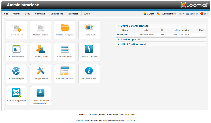 Pannello amministrazione Joomla! Pannello amministrazione Joomla!