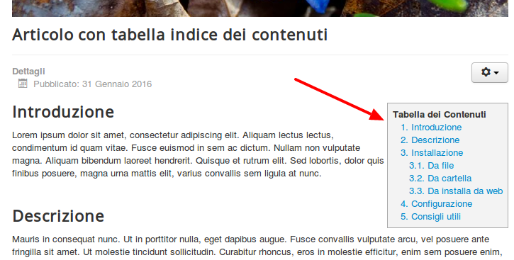 indice automatico dei contenuti
