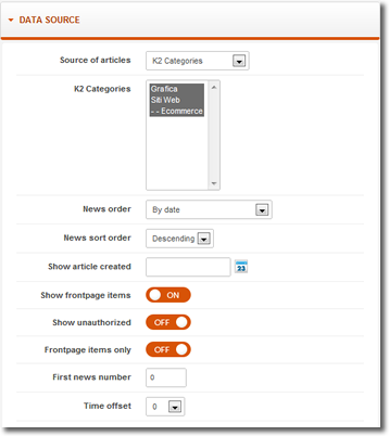 Sezione Data source
