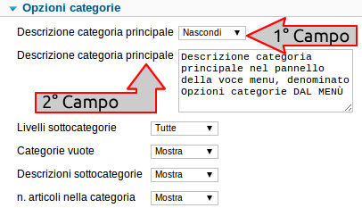Pannello Opzioni Categorie
