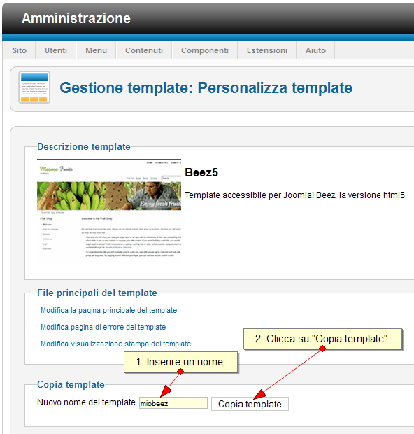 Assegnare un nuovo nome alla copia di un template in Joomla 2.5.5