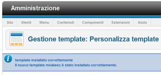 Creazione nuova copia template completata - Joomla 2.5.5