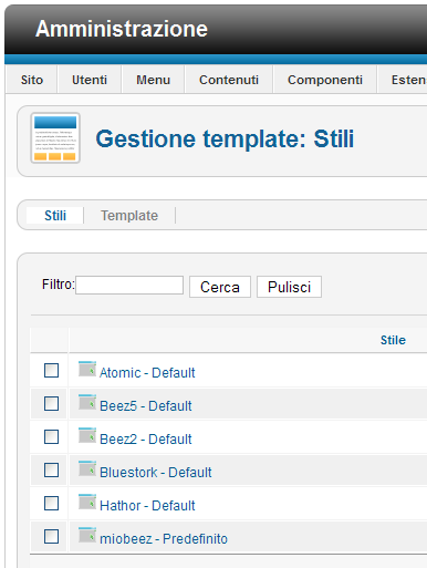 Visualizzare la copia di un template in Gestione Template