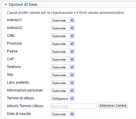 Selezionare articolo Termini di Servizio in Joomla 2.5