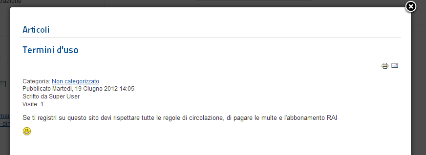 Termini di servizio in una finestra popup in Joomla 2.5.5 Termini di servizio in una finestra popup in Joomla 2.5.5