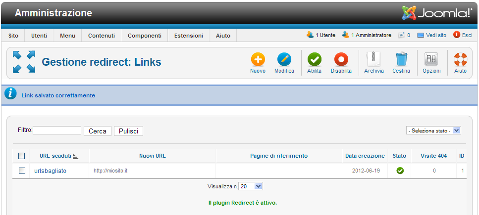 Contatore visite 404 al componente Redirect - Joomla 2.5.5 Contatore visite 404 al componente Redirect - Joomla 2.5.5