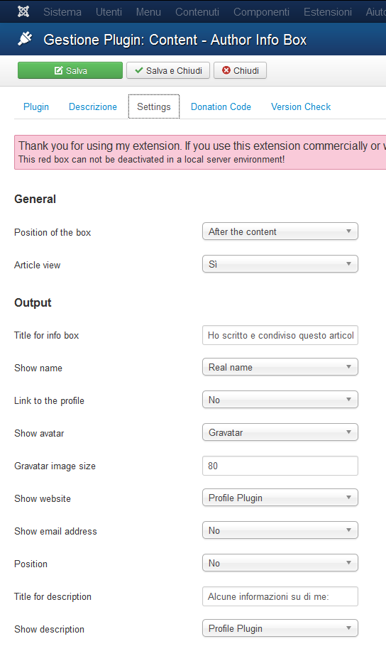 Configurazione AIB - Author Info Box