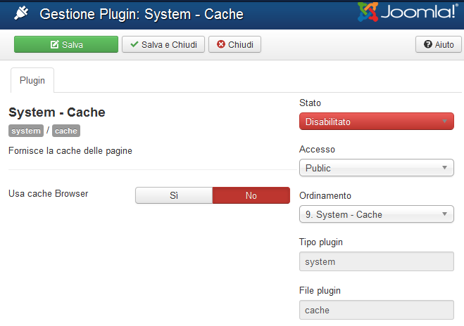 Attivazione del page caching