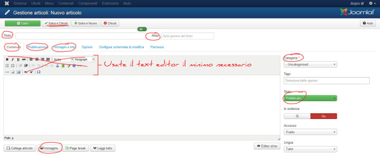 I campi obbligatori in un Articolo di Joomla I campi obbligatori in un Articolo di Joomla