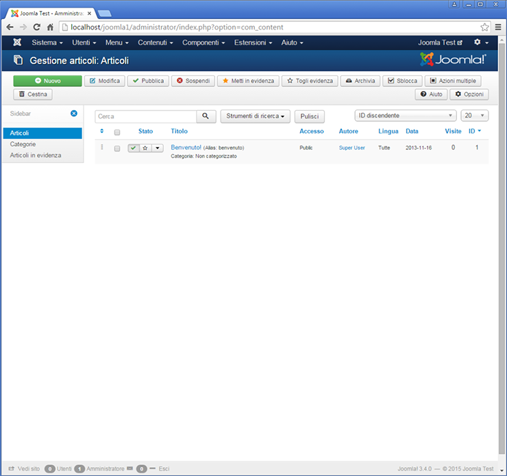 Pannello amministrativo back end Joomla Pannello amministrativo back end Joomla