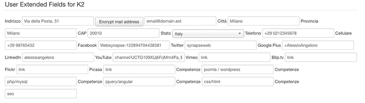 Backend gestione box autore K2 Backend gestione box autore K2