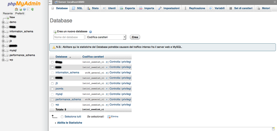 Lista database da PHPMyAdmin Lista database da PHPMyAdmin