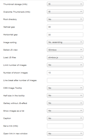 Pannello del plugin SIGE Pannello amministrativo del plugin SIGE