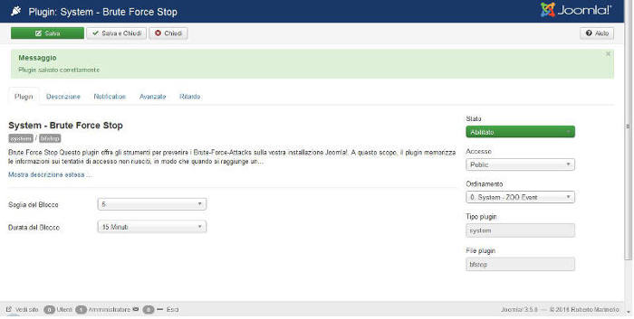 Tab Plugin Brute Force Stop! Il primo tab nella configurazione di Brute Force Stop