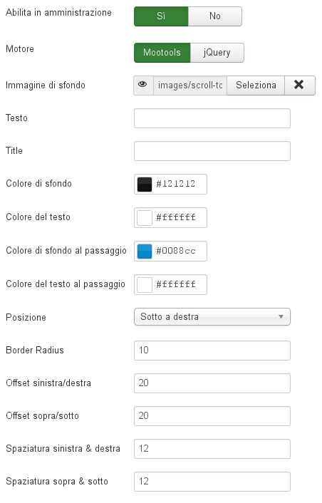 Parametri del plugin