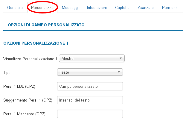 Campo personalizzato