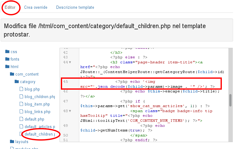 Modifica del file di override Modifica del file di override