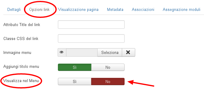 Nascondi voce di menu