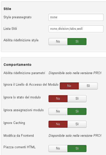 Impostazioni plugin