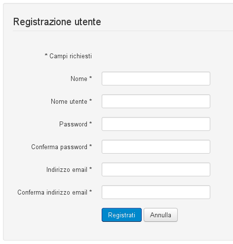 Form registrazione