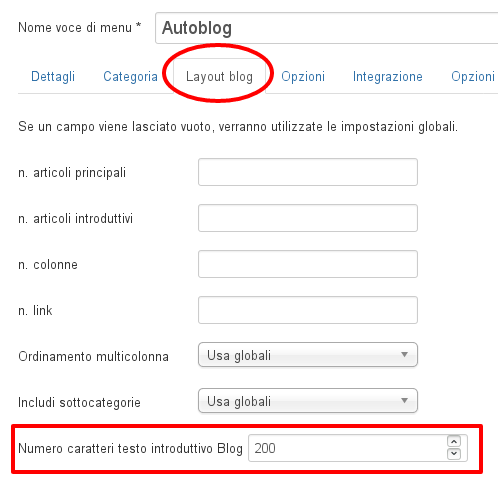 Nuovo parametro voce di menu