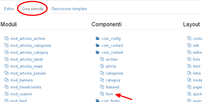 Override del form