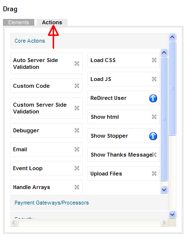 Vista actions actions