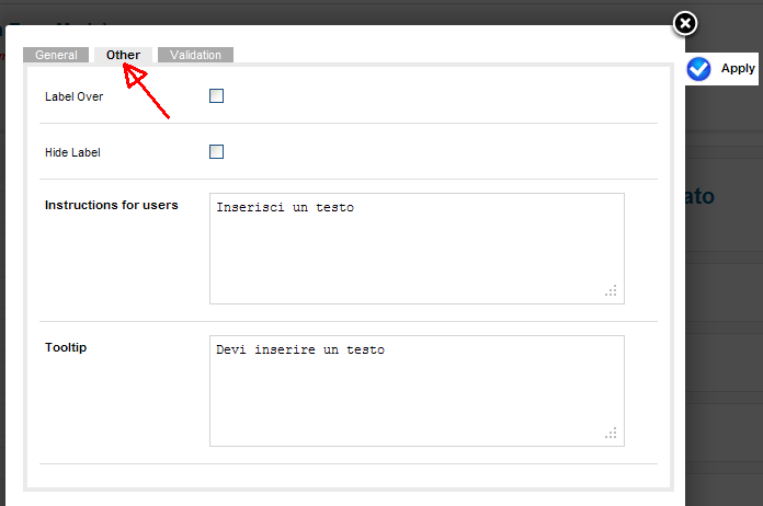 Configurazione campo nome Other edit_nome2