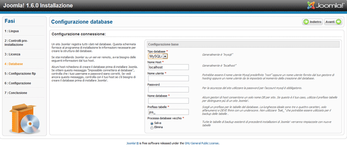 Configurazione database Configurazione database