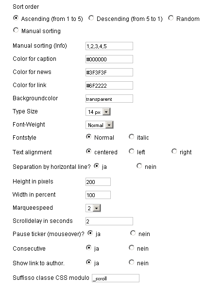 impostazioni modulo