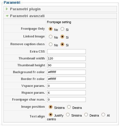 Parametri avanzati plugin ImageSized per Joomla!