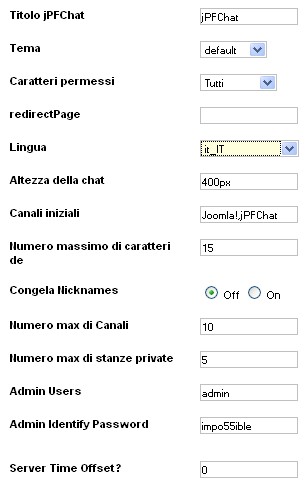 jpfchat impostazioni generali