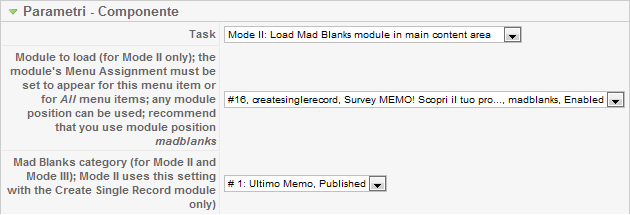 Configurazione voce di menù di tipo Mad Blanks