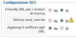 Configurazione SEO ScreenShot della configurazione Seo