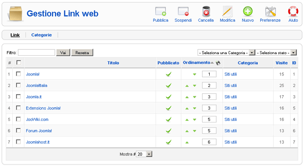Gestione web link Gestione web link