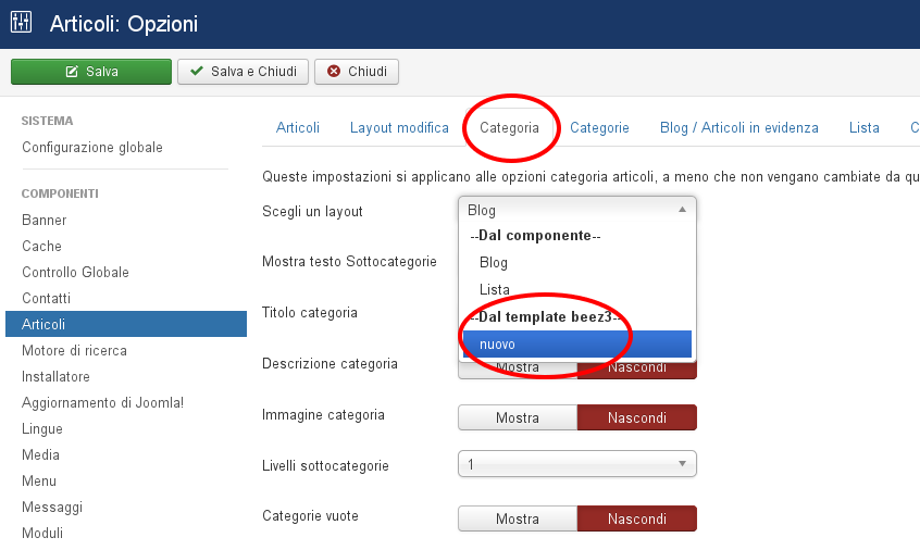 Figura 5: Layout alternativi Categorie articoli