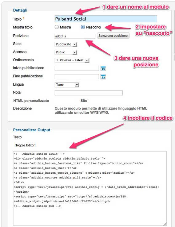 codice add this nel modulo