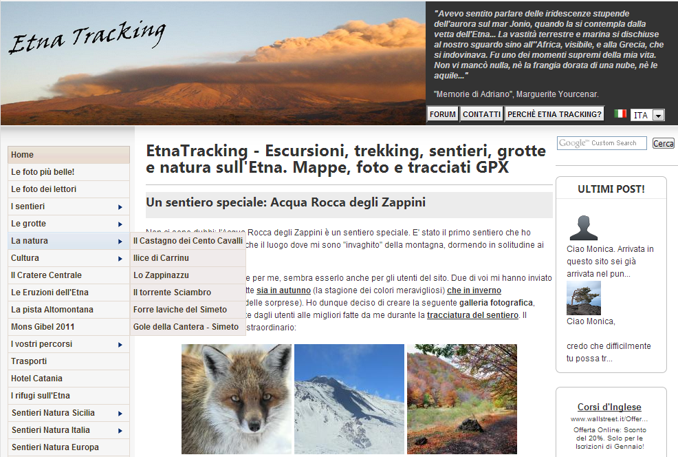 Home page del sito www.etnatracking.com - Versione desktop Home page del sito www.etnatracking.com - Versione desktop
