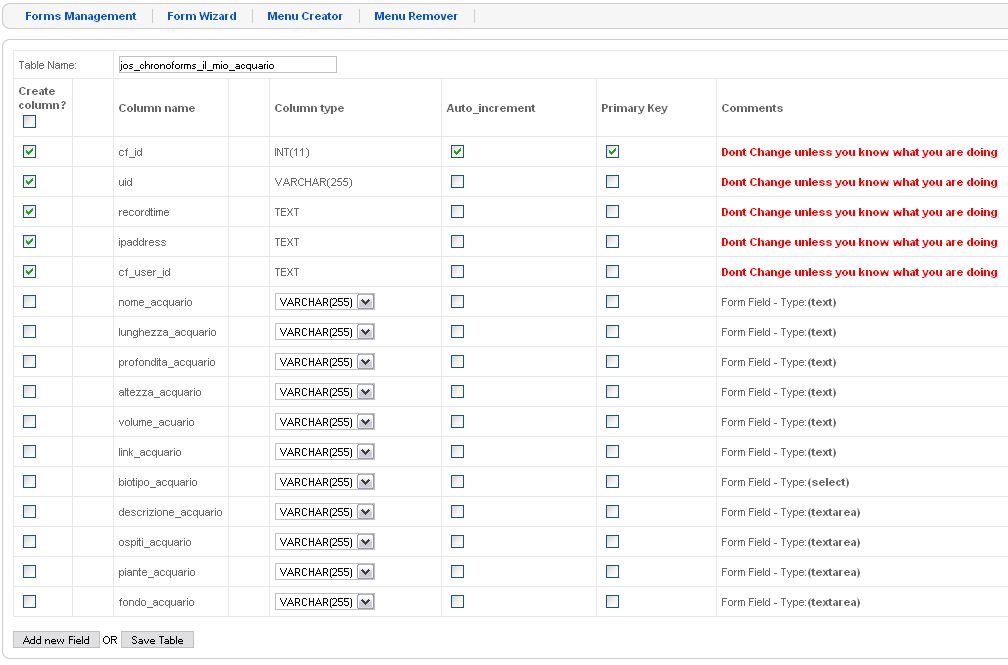 ChronoForm_CreateTable