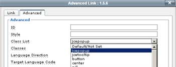 Il gestore di link di JCE jce popup