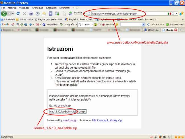 Decomprimere un file zip in remoto